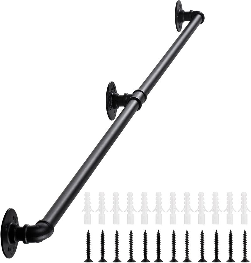 Senmit Handrail for Indoor Stairs - 8 Feet Wall Mount Industrial Iron Pipe - Metal Railing Non-Slip Grab Bar - Stairs Porch Deck Hand Rail Matte Black - Image 1